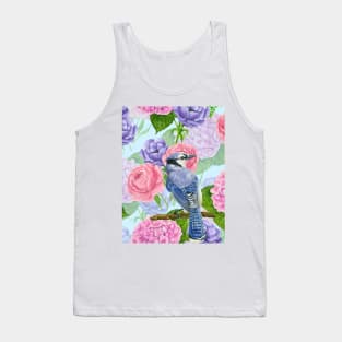 Blue jay and flowers watercolor pattern Tank Top